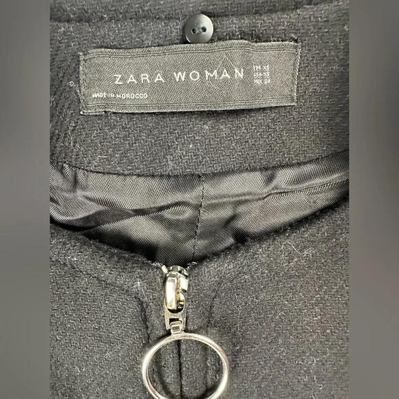 Zara women's black wool zip up coat size xs - Picture 7 of 10